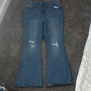 Fashion Nova Distressed Blue Flare Jeans